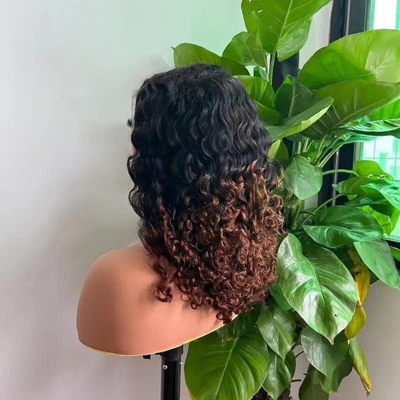 Ombré Double Drawn Romance Curly Lace Frontal Human Hair Wigs - Picture 2 of 5